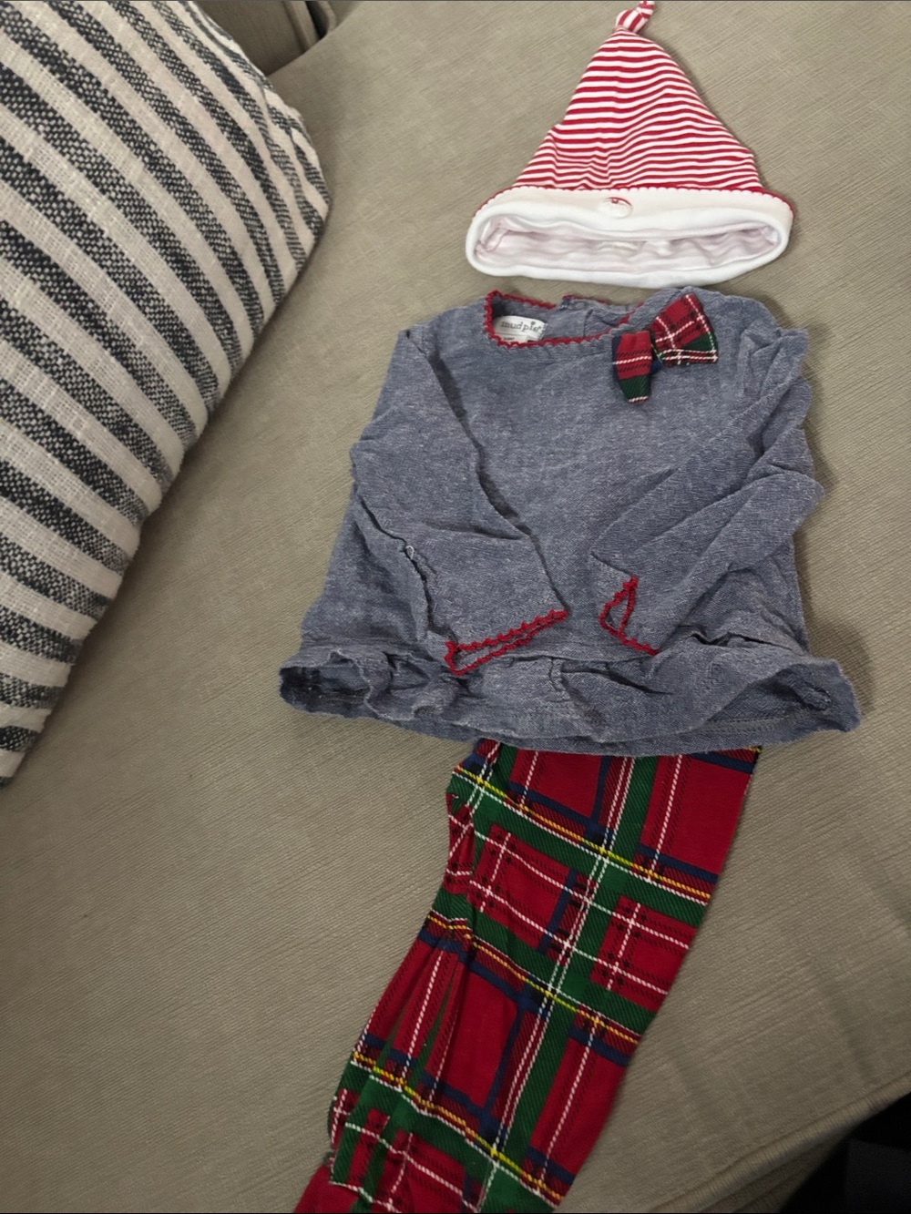 Mud Pie Red Plaid & Heather Gray Kids Pajama Set with Striped Hat